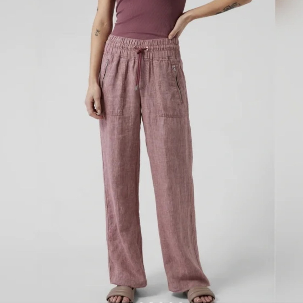 NEW ATHLETA Cabo Pink Linen Drawstring  Pants 2